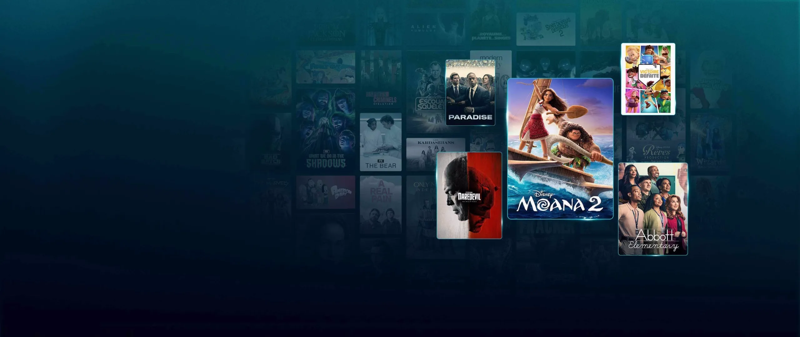 Image d'arrière-plan avec différents films et séries Disney+